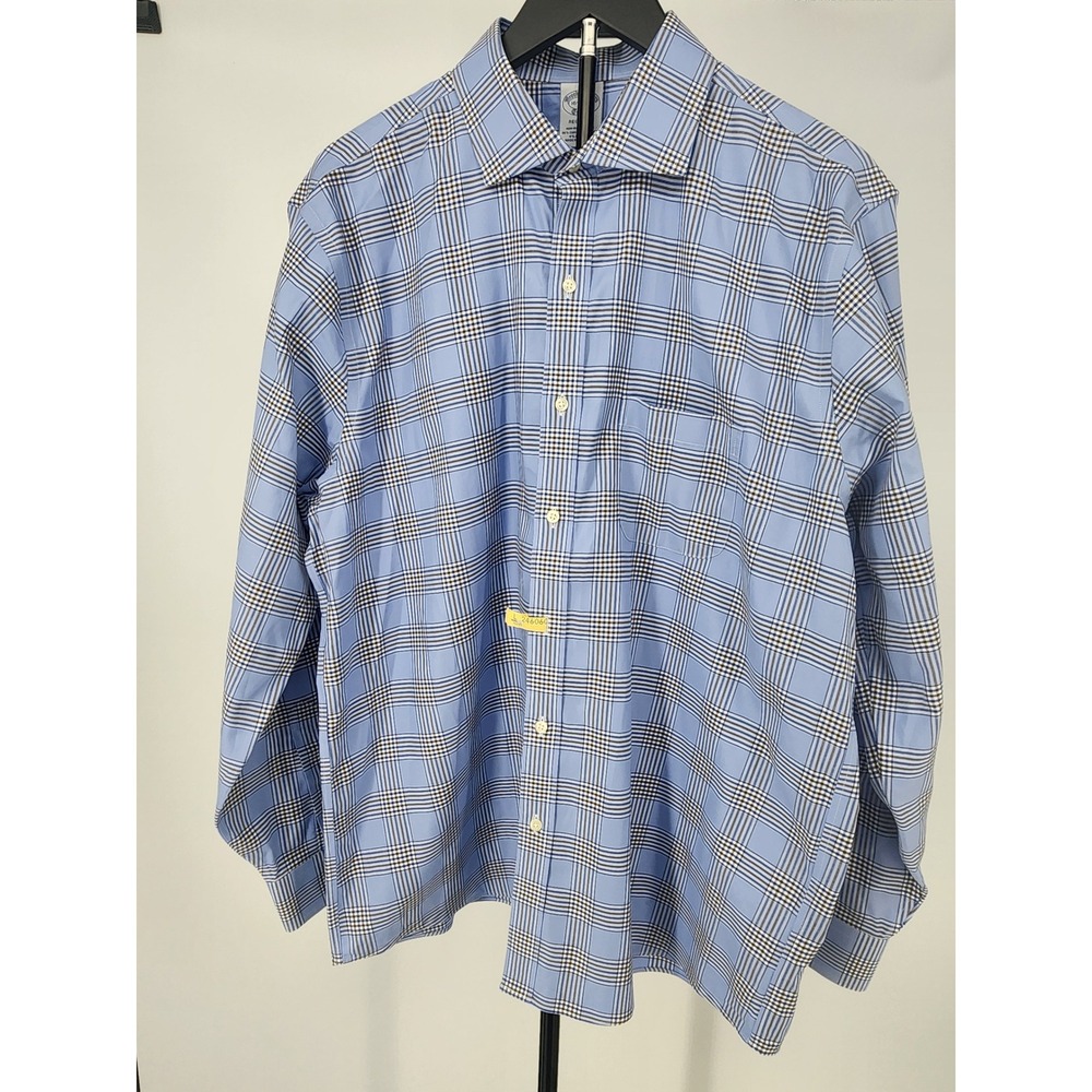 Brooks Brothers Mens 16.5 35 Regular Fit Non-Iron Stretch Plaid Shirt Blue